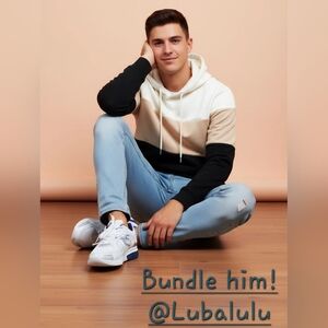 Men's Colorblock Hoodie - Cream, Gray, and Black